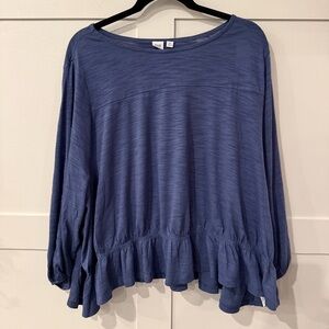 GAP Blouse with Ruffle Hem - Blue - XXL